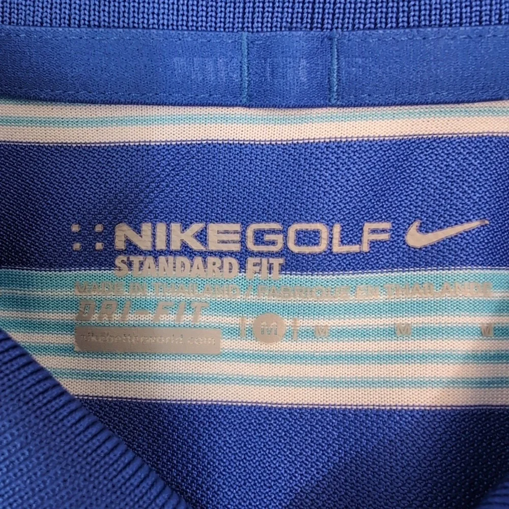 Nike Golf Men's‎ M Dri-Fit Tech Vent Stripe Performance Polo Shirt Blue White